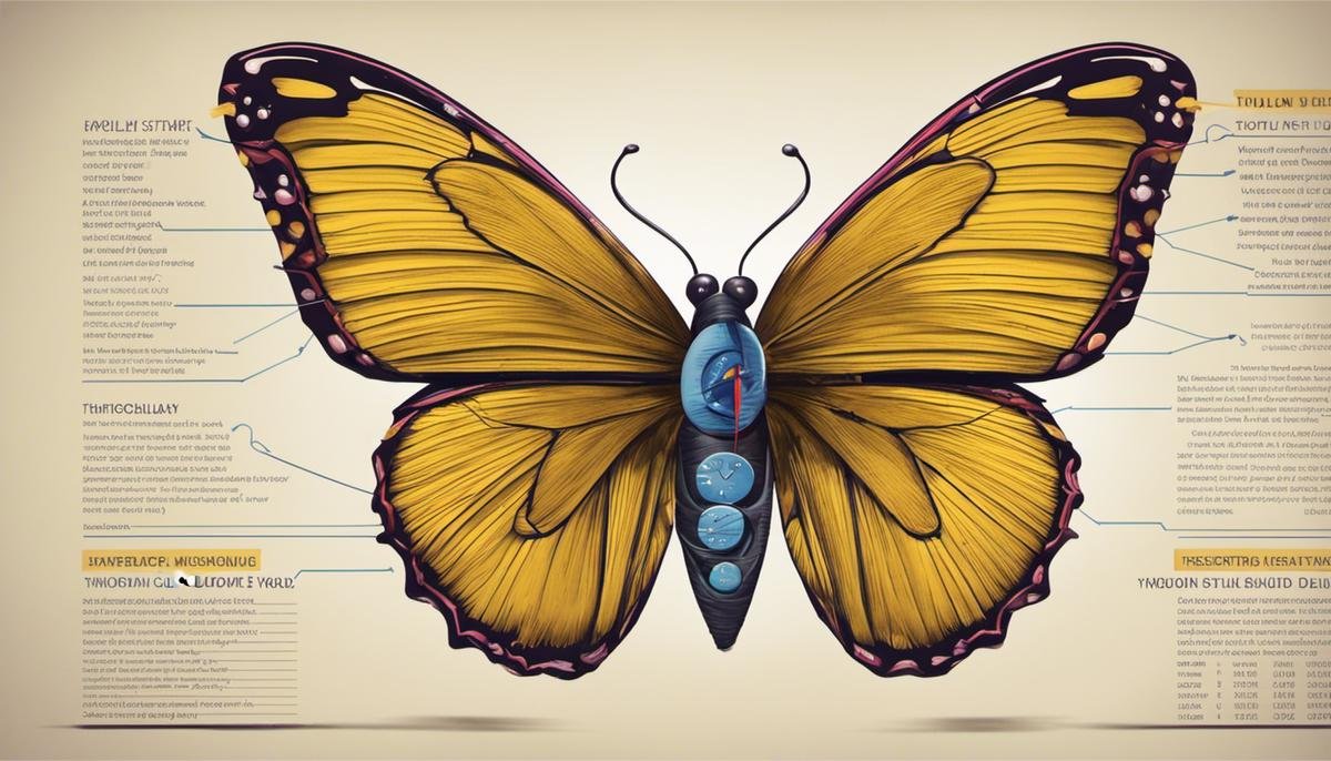 Illustration of a butterfly-shaped thyroid gland with a measuring tape wrapped around it, representing understanding thyroid disorders.